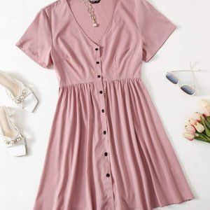 Pink Solid Button Front Dress
